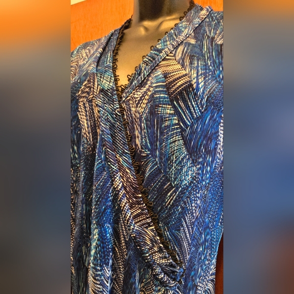 Ninety Elegant Blue Patterned Women's Stretchy Faux Wrap Dress SzM - Picture 5 of 11